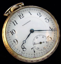 12 size open face Waltham pocket watch 15 jewel arabic dial